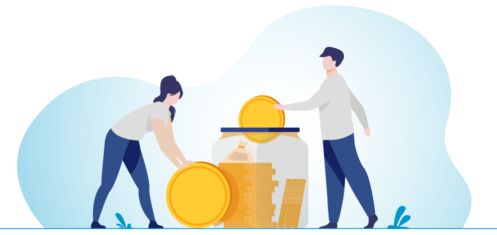 young people saving money in a jar